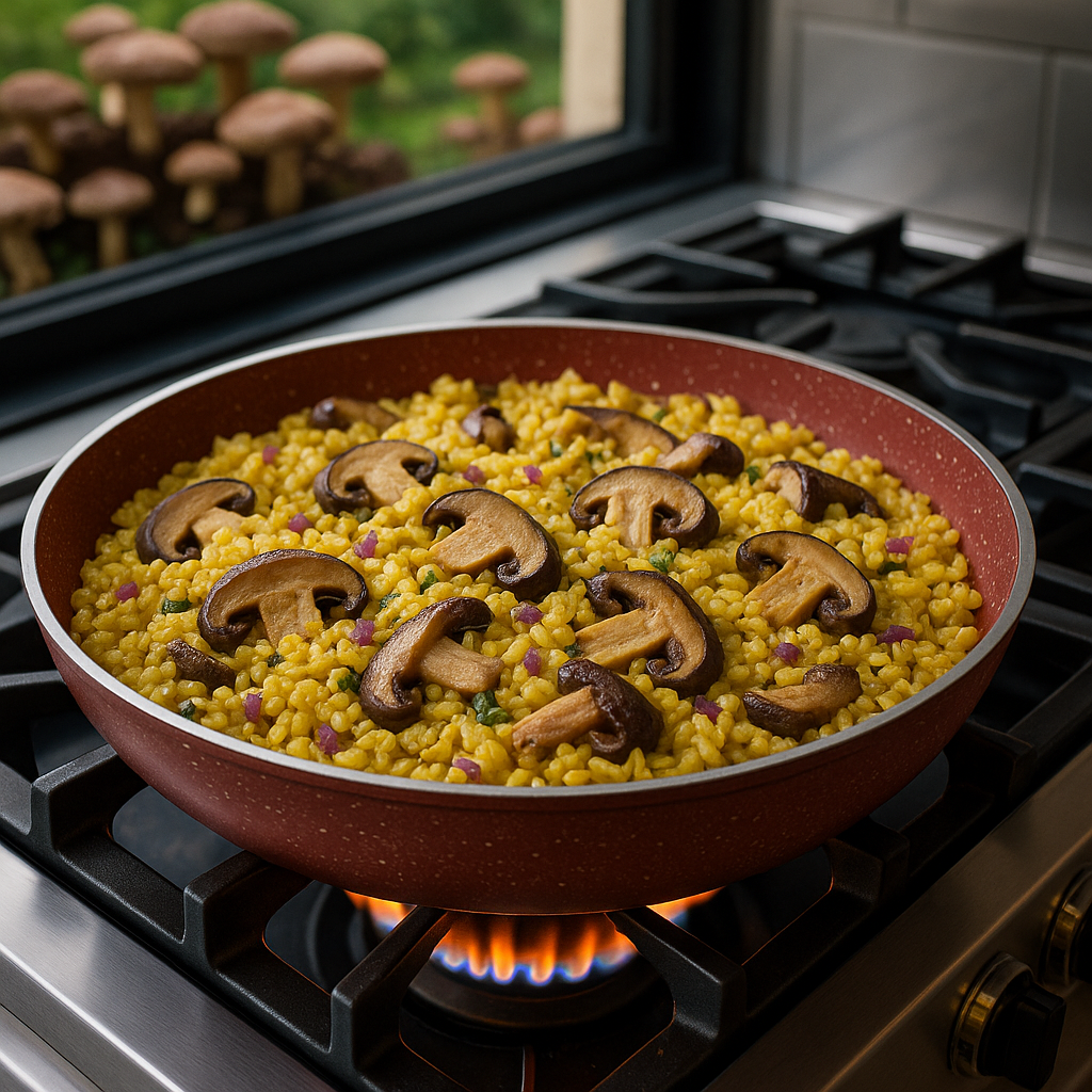 Arroz integral com shiitake